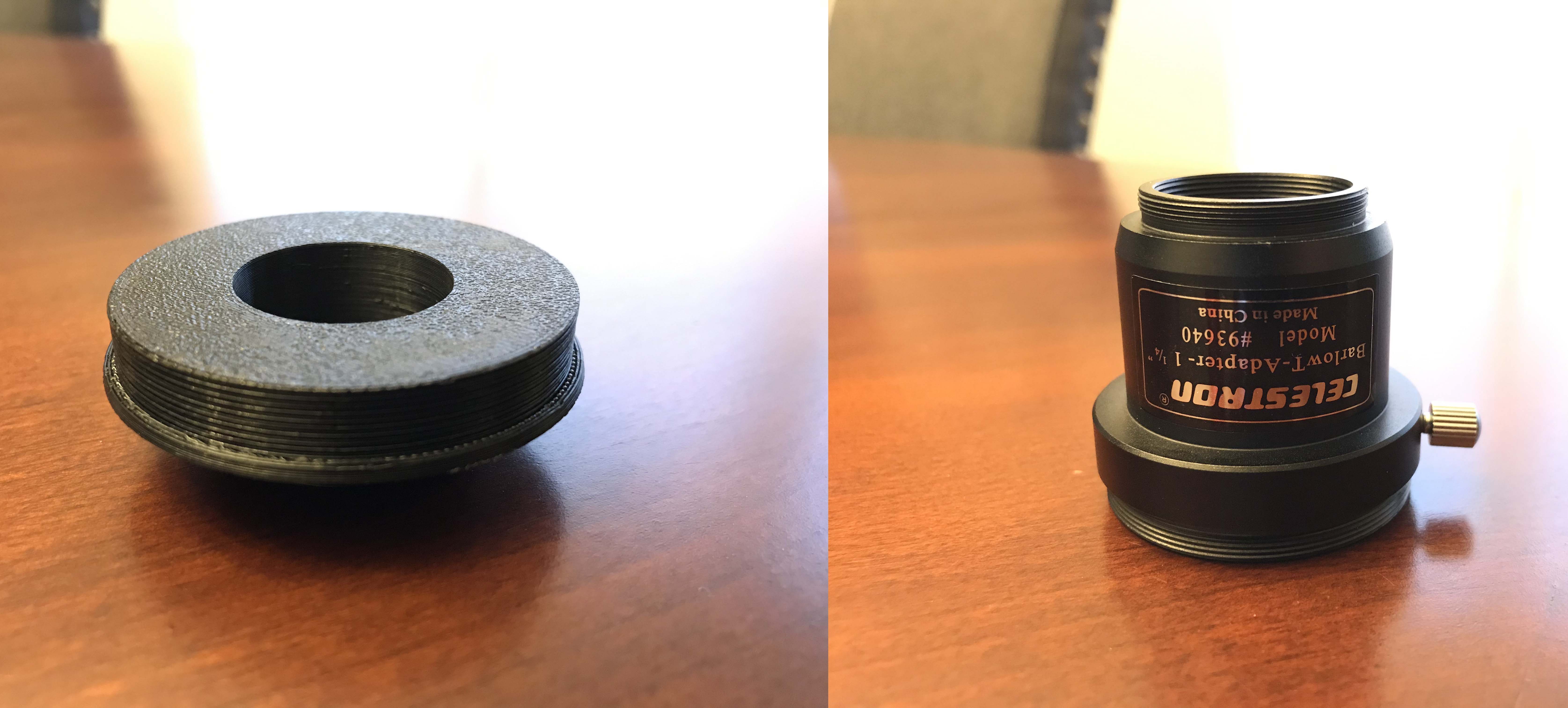 3D printed adapter and ZWO C-thread adapter
