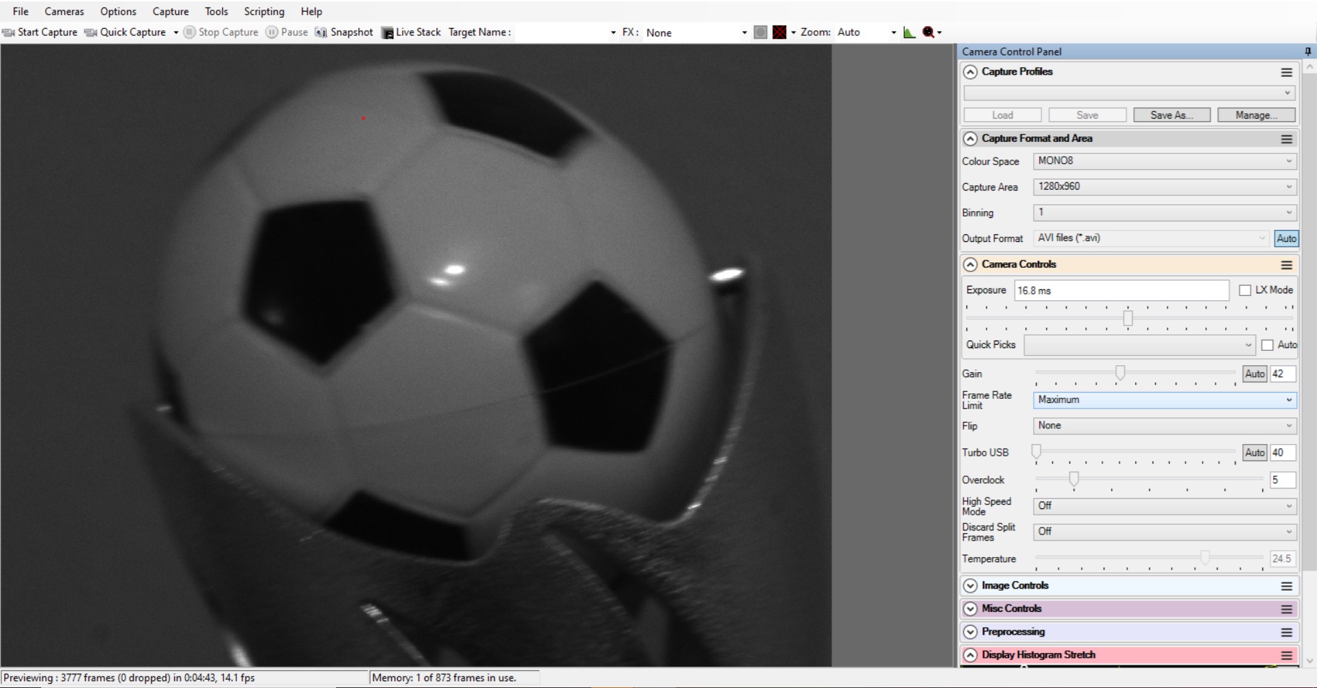 Sharpcap screenshot showing image through guide scope